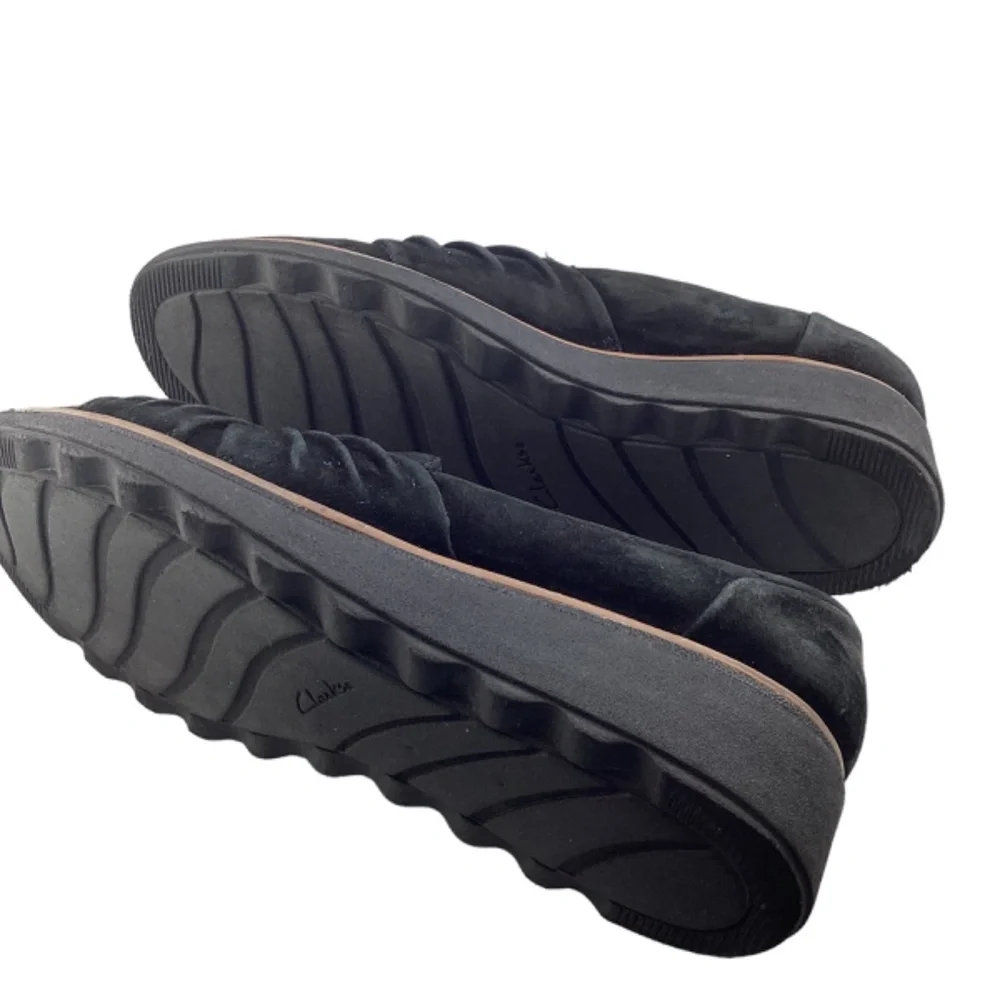 Collection by Clarks Sharon Villa Black Suede Wedge Loafer‎ Size 8.5